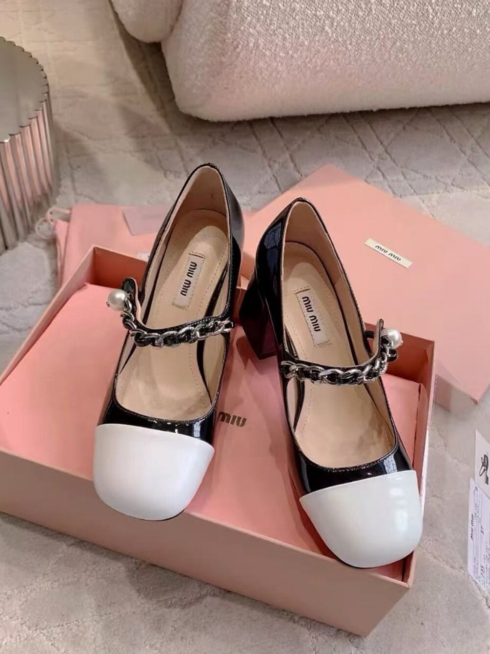 Miu Miu Black & White Mary Jane Block Heels